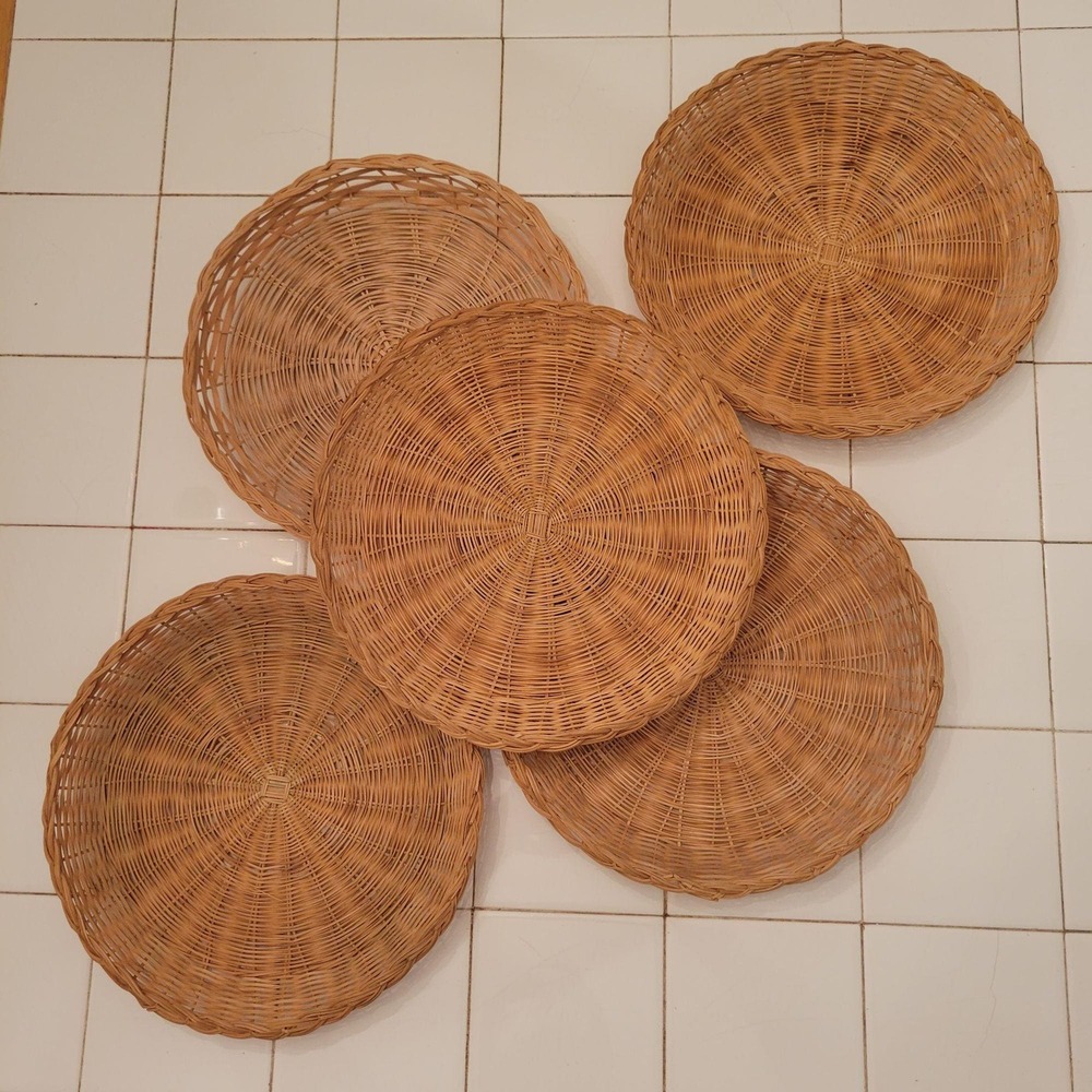 5 Wicker Rattan Paper‎ Plate Holders Camping BBQ Cookout Party Boho Wall Decor
